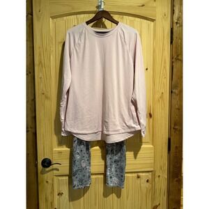 ClimateRight by Cuddle Duds Pajama Set Womens XL Pink Top Grey Paisley Leggings